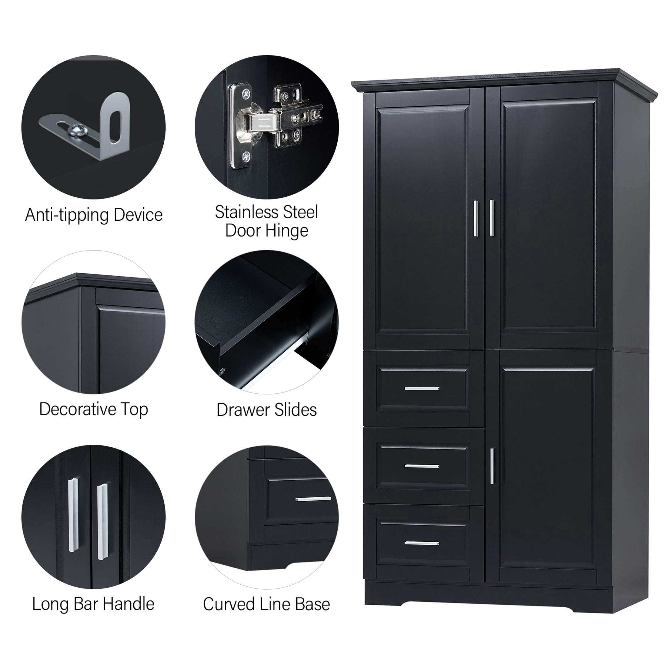 DEALTOPS Tall Storage Cabinet with Spacious Storage and Adjustable Shelves for Bathroom, Living Room, Black