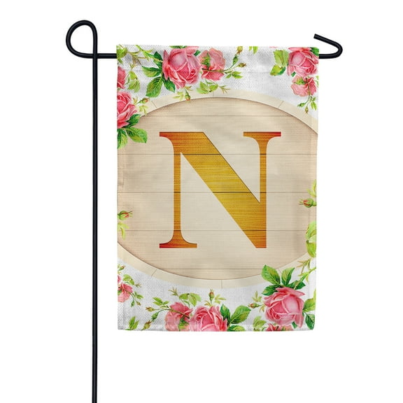 America Forever Spring Monogram Garden Flag Letter N 12.5 x 18 inches Double Sided Vertical Outdoor, Yard, Lawn, Beautiful Roses, Summer Floral Garden Flag