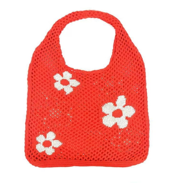Bolso de mano para mujer, bolso estético de hadas, accesorios de hadas, bolso de flores, bolso de punto, bolso de hombro hueco de malla