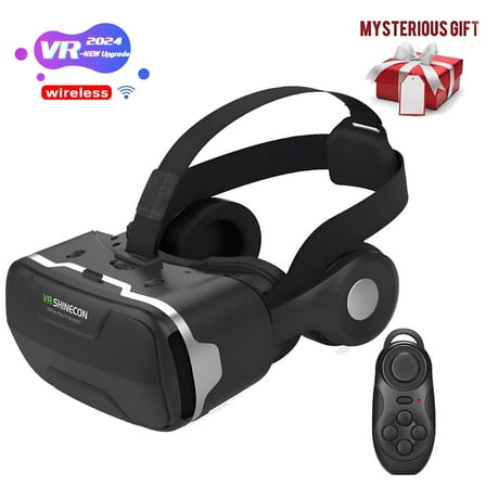 GJX Virtual Reality VR Glasses with Remote Control, HD IMAX Huge Screen 3D Glasses, VR Helmet for iPhone Android, Support Game Joystick