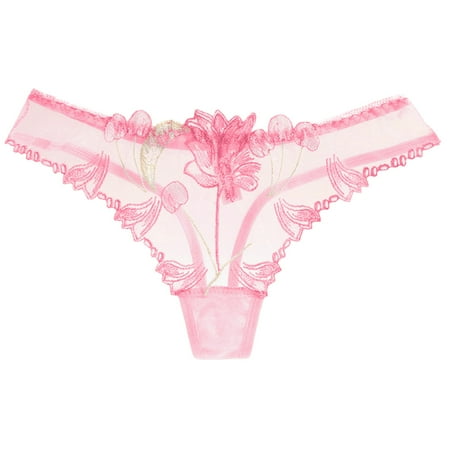 

Felwors Women Floral Embroidery Hollow Low Waist Underpants Open Cut Massage Thong Size One Size