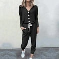 thumbnail image 2 of Yeaiivve Lounge Sets for Women Two Piece Outfits Solid Casual Sweatsuits Sets V Neck Cardigan Jogger Sweatpants Workout Athletic Tracksuits Black XXL, 2 of 6