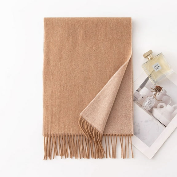 Double-Sided Pure Lamb's Wool Scarf - Lightweight Solid Color Wrap for Men and Women, Soft Warm Reversible Shawl,30*180cm,Camel/Beige