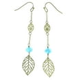 thumbnail image 1 of Drop-Dangle Earrings With Leaf Shaped Charm & Blue Beads Gold-Tone, 1 of 2
