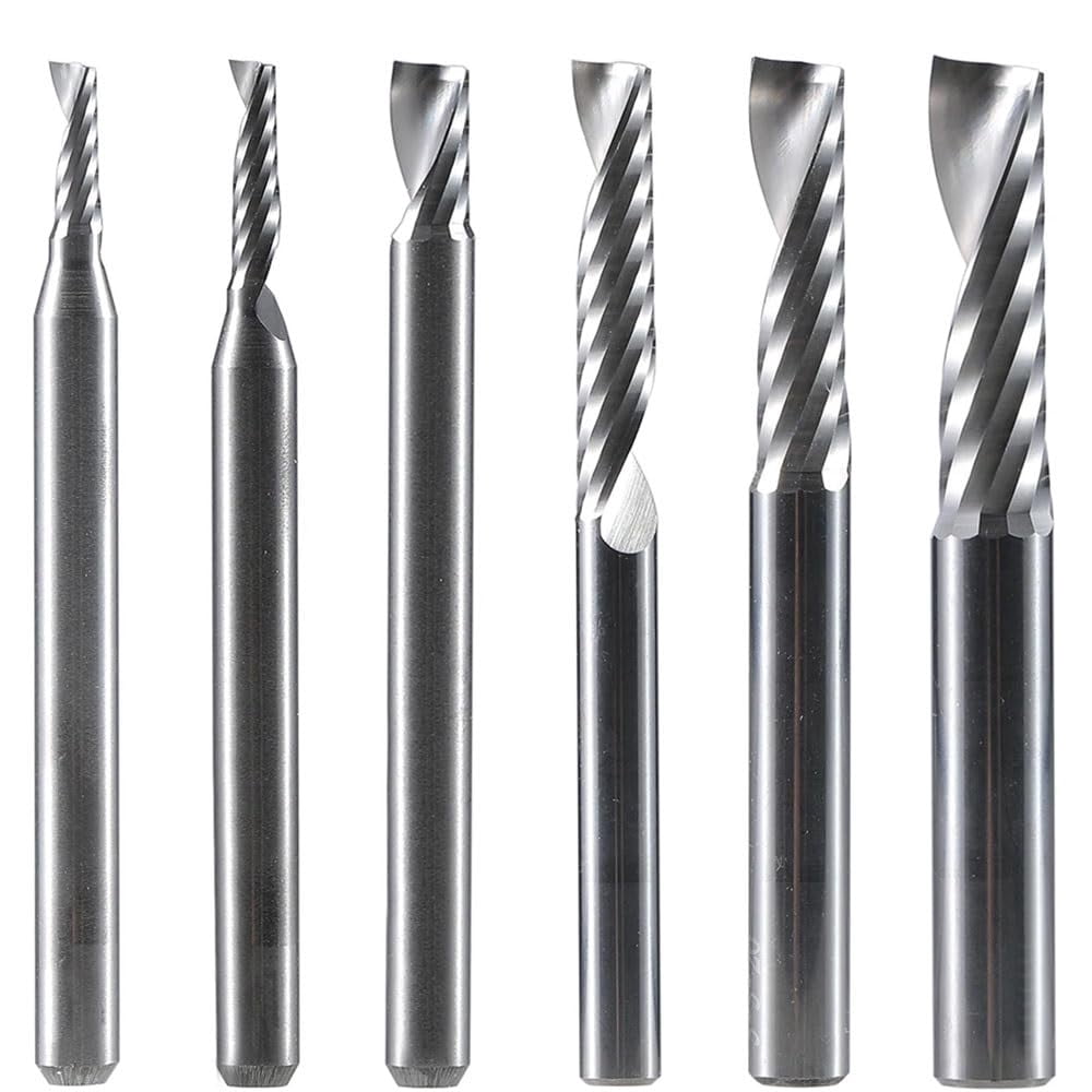 Gamvdout 1pc CNC Router Bit Engraving Cut 3.175 /4/6 Shank Single Flute Milling Cutter Spiral End Mill Woodworking Aluminum