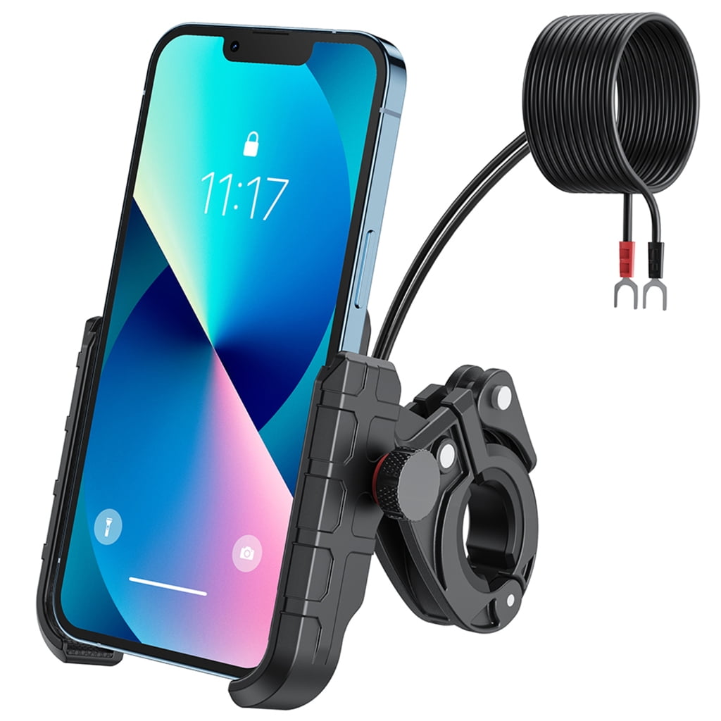 Aurgiarme Motorcycle Phone Mount Charging Stand 2 in 1 USB3.0 Fast Charging Motorcycle Cellphone Holder Handlebar Base