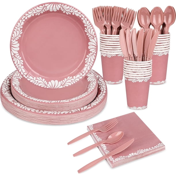 175 PIEZAS Cielito Lindo Juego de Vajilla de Barro Mexicano para Fiesta Incluye Platos de Papel Cielito Lindo Rosa, Servilletas y Vasos para Boda, Cumpleaños, Decoración de Fiesta (Rosa)