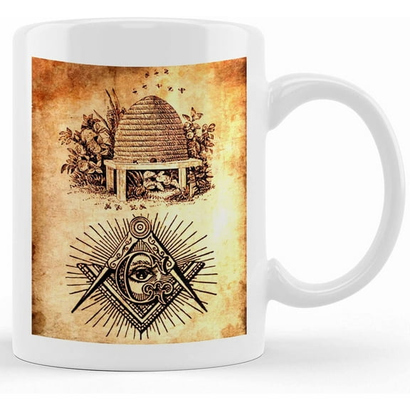 Freemason Coffee Mug Masonic Beehive Symbol Cup Gift, Ceramic Novelty Coffee Mug, Tea Cup, Gift Present For Birthday, Christmas Thanksgiving Festival, 11oz Sarcasm With Sayings
