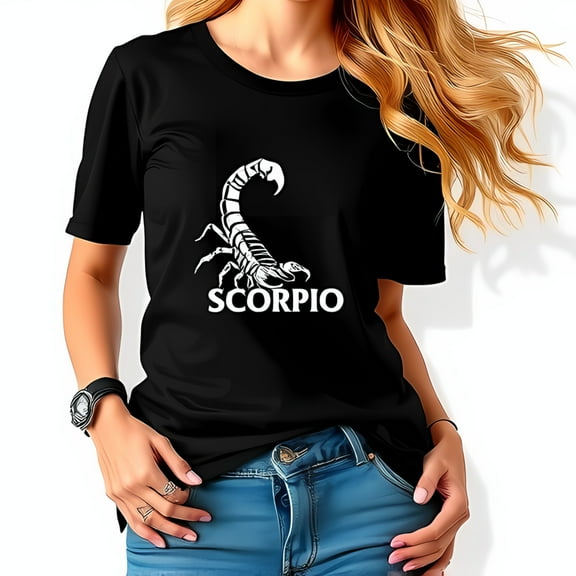 Minimalist Black Cotton Short Sleeve T-Shirt with White Graphic & 'SCORPIO' Text - Casual Stylish Tee