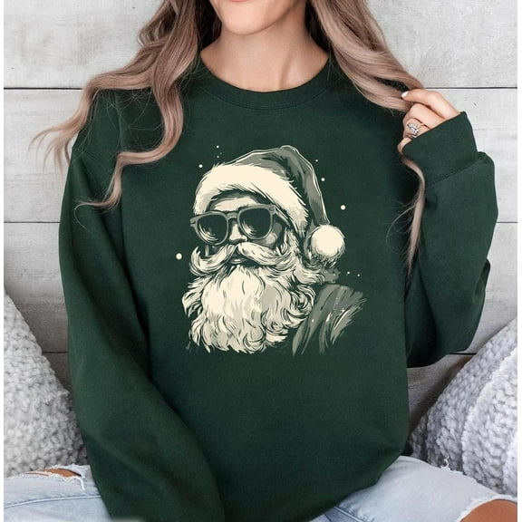 Cool Santa Sweatshirt | Retro Christmas Santa with Sunglasses Holiday Pullover