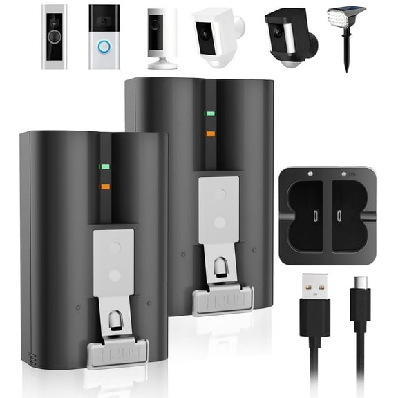 2 Pack 7200mAh Rechargeable Battery Packs with Charger Station Compatible with R-ing Doorbell 2/3/4, Spotlight and Stick Up Cam