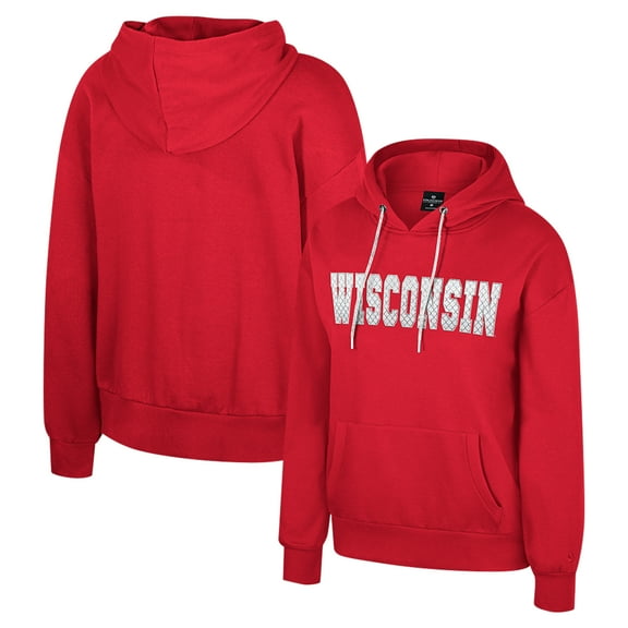 Women's Colosseum Red Wisconsin Badgers Reflection Rhinestone Drawcord Pullover Hoodie