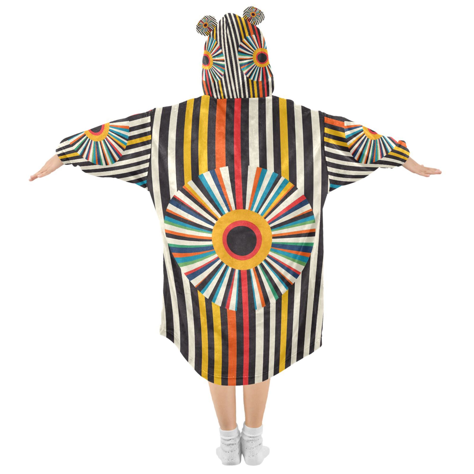 FORMRS Wearable Blanket Hoodie with Sleeves for Kids Cozy Flannel Sweatshirt, Geometric Stripes
