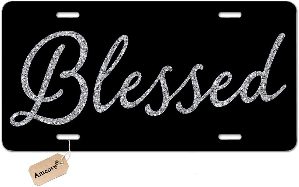 SUNENAT Blessed Car Tag Glitter Like Front License Plate Vanity Tag, Car License Plate, Art