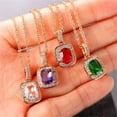 thumbnail image 5 of SDJMa Rose Gold Chain Square Zircon Necklace Pendant Women Multicolor Necklace Single Full Diamond Pendant, Adjustment Chain for Crystal Necklace, 5 of 9
