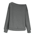 thumbnail image 6 of ZQUUVOU Women's Off The Shoulder Tops Fall Solid Color Cotton Sweatshirts Long Sleeved Pullover Jacket with Pocket Gray, 6 of 6