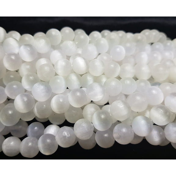 8mm Selenite Crystal Smooth Round Beads 15 Inch Strand Genuine Gemstone Natural Jewelry Making