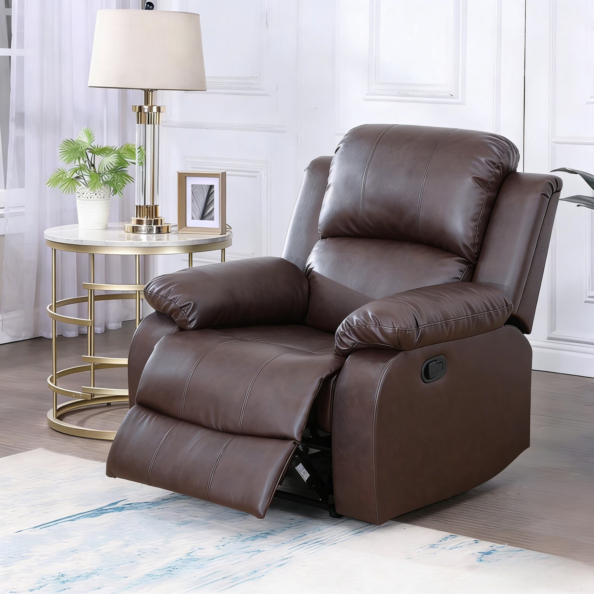 BSHTI PU Manual Recliner Chair Set of 2 – Single Sofa Recliners with Adjustable Backrest, High-Density Foam, Hardwood Frame – Comfort Lazy Chair for Living Room, Bedroom, Brown