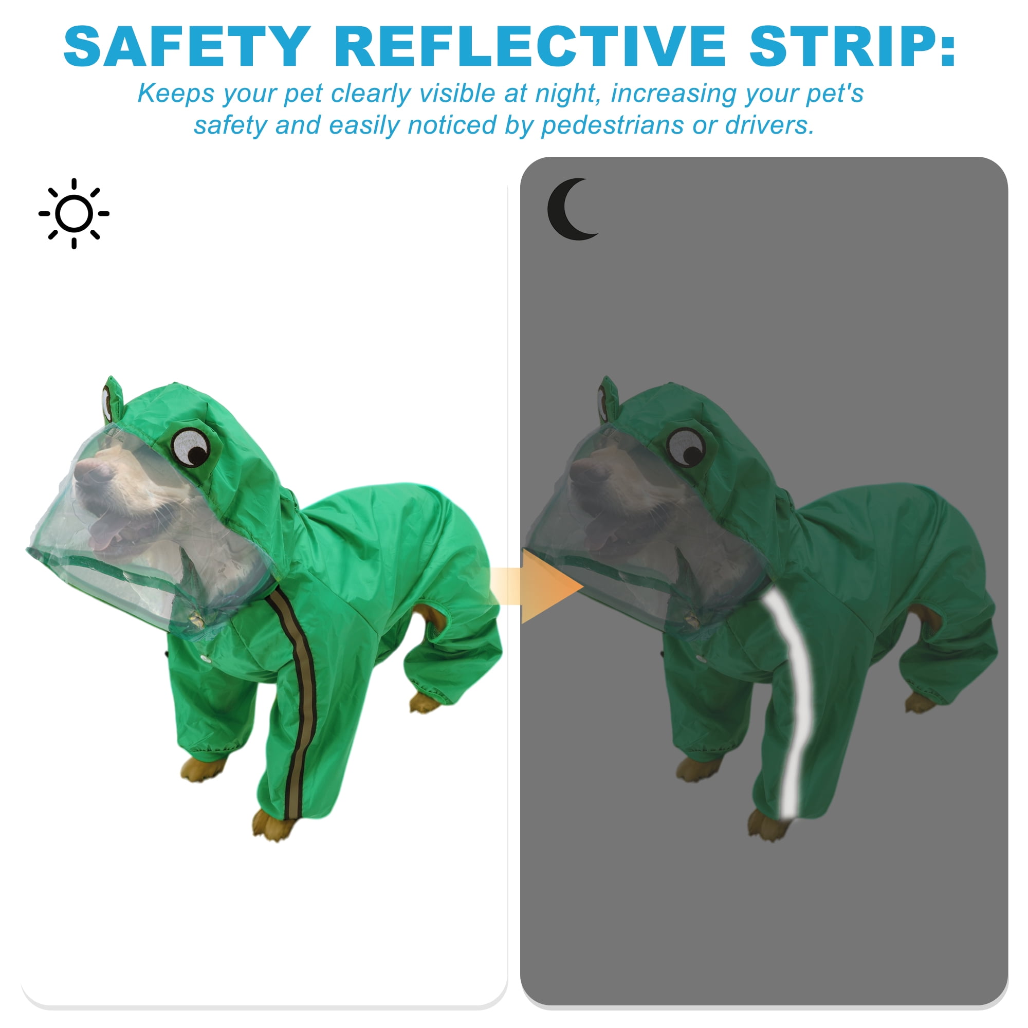 Unique Bargains Dog Raincoat Full Coverage Waterproof with Reflective Strip L Size
