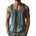 thumbnail image 2 of PNTUTB Summer Men's Fashion Striped Color Blocked Sports Casual Loose Comfortable Crew Neck Tank Tops, 2 of 6