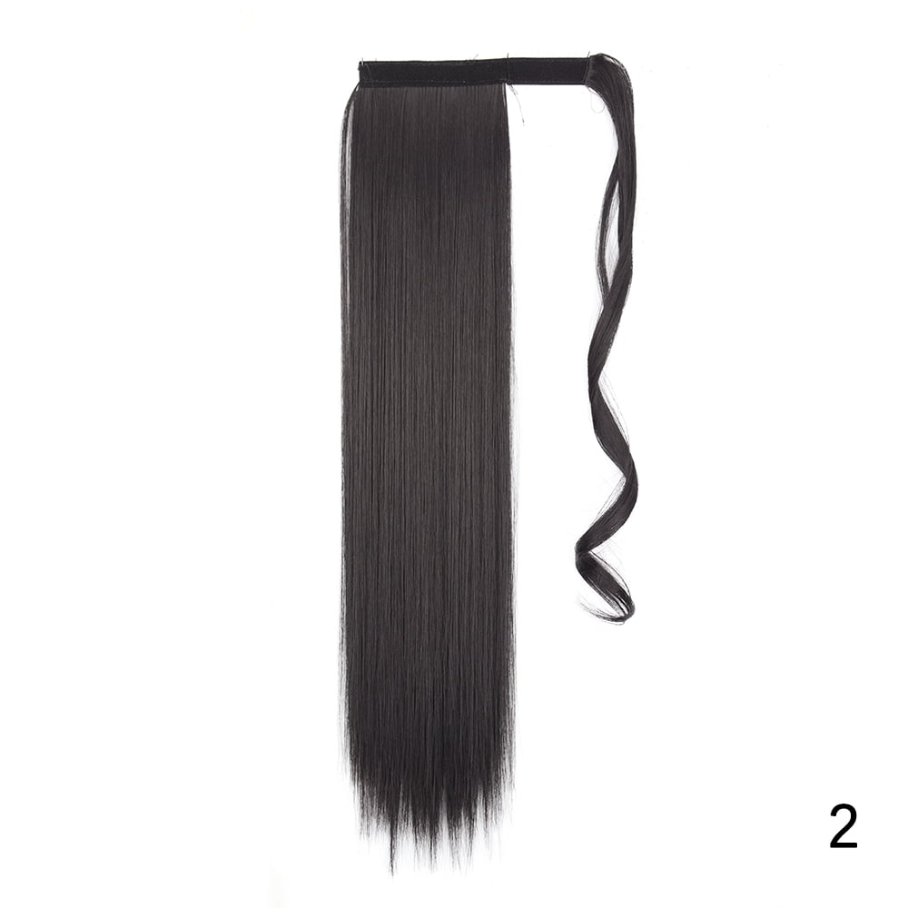 Synthetic 34 Inch Long Straight Ponytail Hair Extensions Natural Brown Wrap Around Clip In Pony Tail Hairpiece For Women