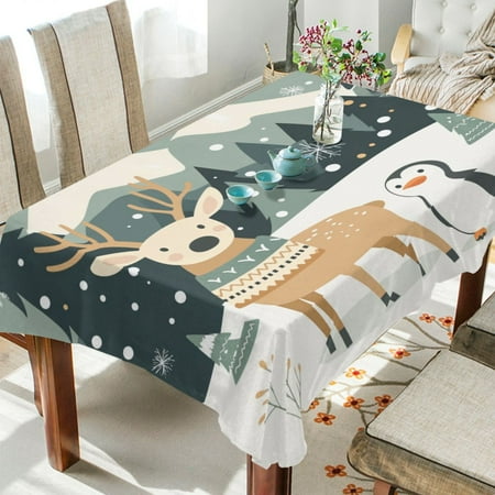 

WOBOGO Reindeer Penguin Pattern Square Tablecloth 60×60in Polyester Fabric Tablecloth Washable Dust Resistant Wrinkle Resistant