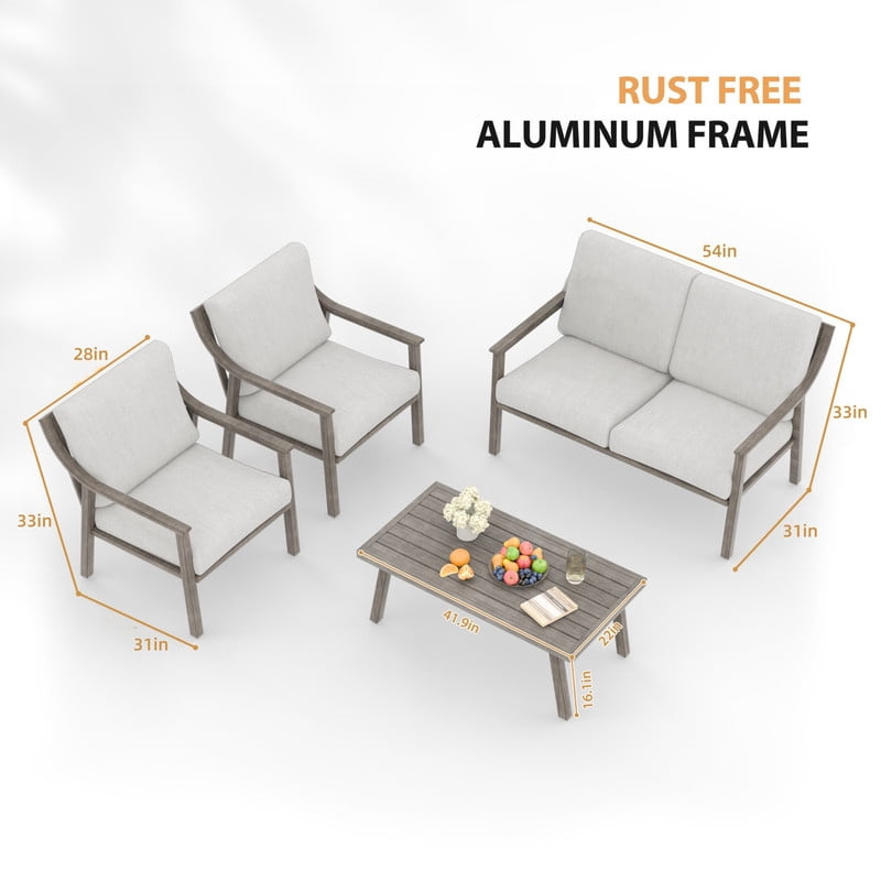 4Pcs Outdoor Conversation Sets with 2 Armchairs, 1 Loveseat & 1 Coffee Table, Patio Sectional Chat Set