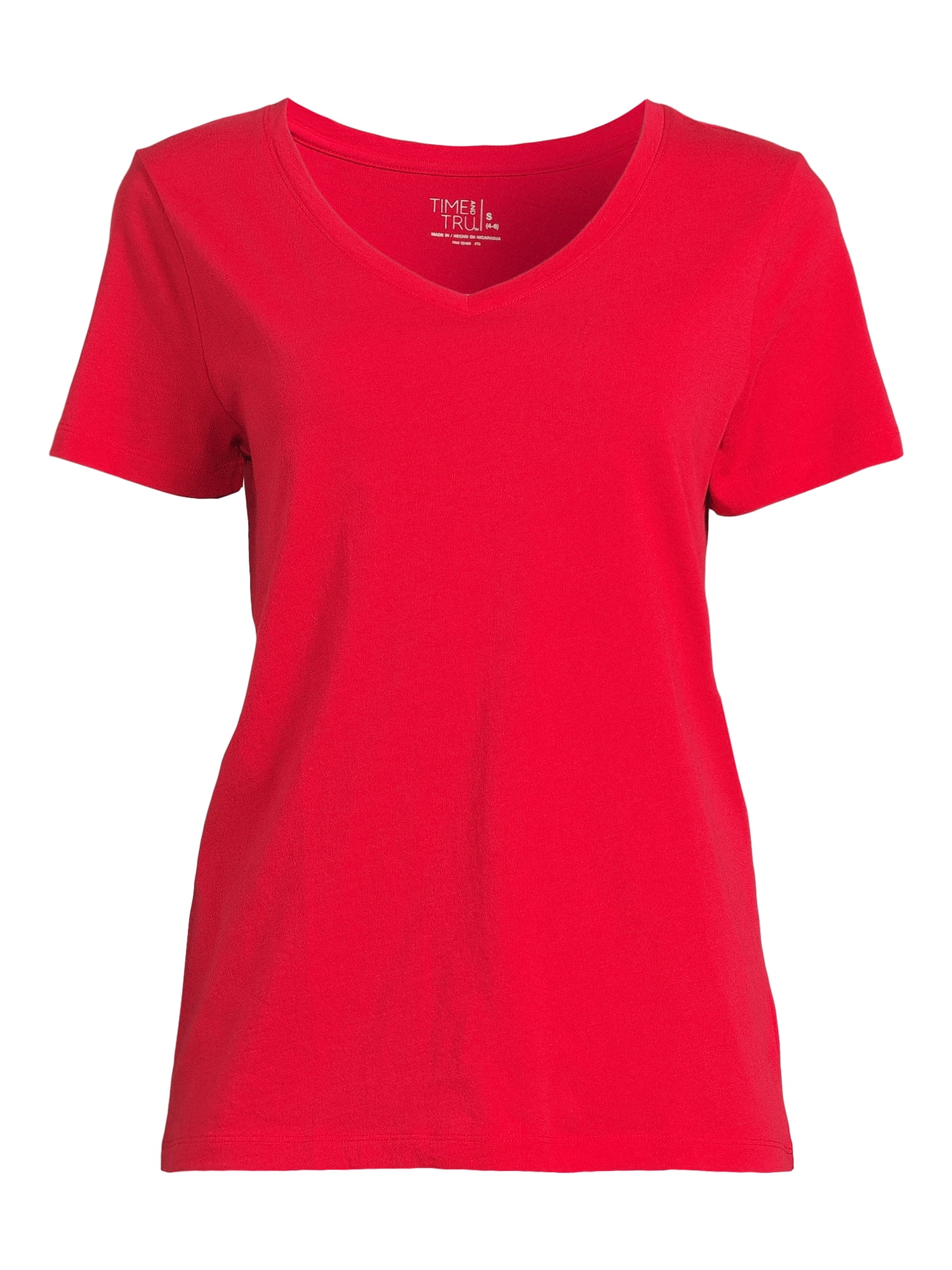 Time and Tru Women's Cotton V-Neck Tee with Short Sleeves, Sizes XS-4X