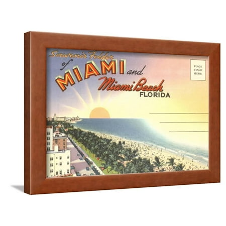 Brown Postcard - Postcard Folder, Miami, Florida Framed Print Wall Art