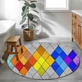 thumbnail image 4 of Abstract Geometric Round Living Room Rugs 3.3 ft, Modern Gradient Argyle Glass Colored Blocks Washable Area Rug with Non-Slip Sturdy Edge Binding Round Front Door Mat Floor Carpet for Entryway, 4 of 9