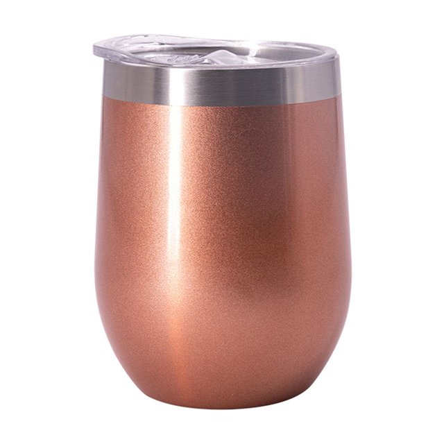 Vaso de Vino Aislado Suyoo con Tapa en Oro Rosa de Acero Inoxidable de Doble Pared 12 oz