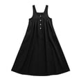 thumbnail image 6 of Qiopertar Women's Casual Solid Color Sleeveless Strap Dress Round Neck Jumper Dress Spring Summer Beach Vacation Comfy Relaxed Fashion, Black XL, 6 of 7