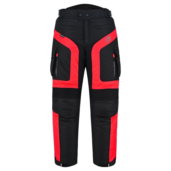 TourPro Men’s Waterproof Motorcycle Riding Pants – 600D Cordura Textile, CE Knee Armor, Removable Thermal Liner, Air Vent Zippers, Cargo Pockets Red Size-32W-32L Inseam