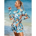 thumbnail image 5 of IDOPIP Women One Piece Rash Guard Set Long Sleeve Swimsuits Zip Front Swim Shirt Dress with Shorts, 5 of 8