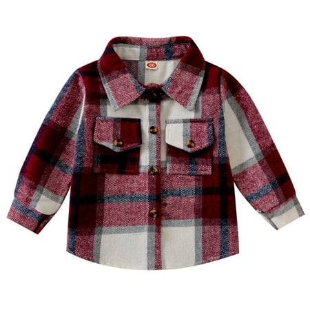 

0-5T Todder Kids Baby Boys Girls Long Sleeve Button Down Plaid Flannel Shirt