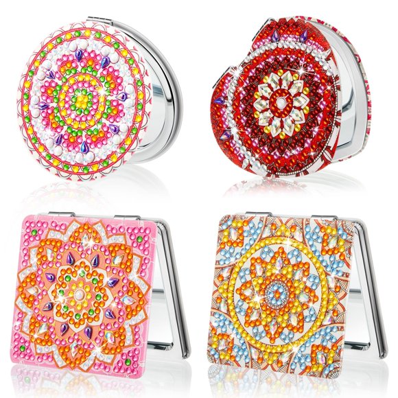 Espejo compacto Marsui con pintura de diamantes, 4 unidades, para mujer