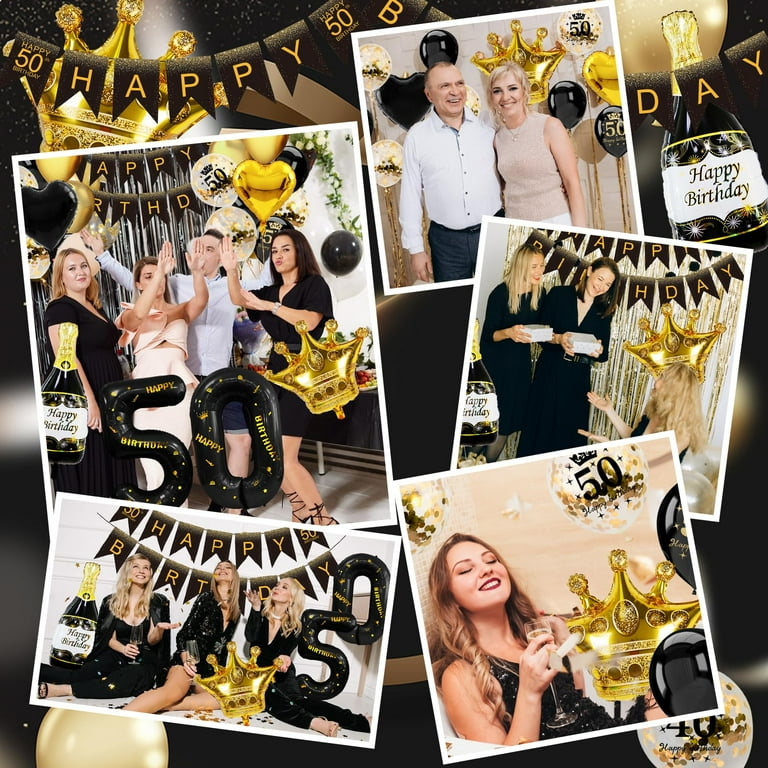 50th Birthday Decorations For Men/Women-Black And Gold Balloon Arch Kit, Happy 50th Birthday Banner, 32 Inch 50 Balloons, Over The Hill 50th Birthday Decorations For Home Outdoor Birthday Decor