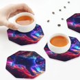 thumbnail image 3 of KLL Drink Coasters Set Octagon of 4,PU Leather Absorbent Coasters Set Decorative Coffee Cup Coasters Housewarming Gift for Home Decor-Cosmic Cat Psychedelic Journey, 3 of 5