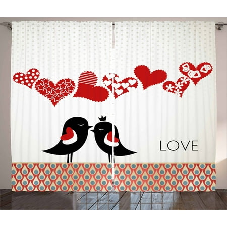 Love Curtains 2 Panels Set Queen And King Bird Couple Kissing