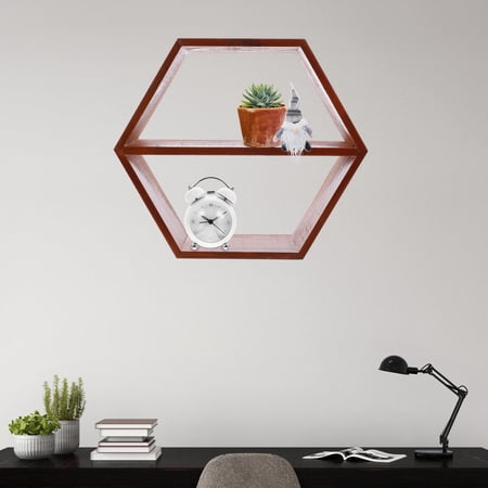 WHAMVOX Hexagon Wall Storage Shelf in Brown Synthetic Organizer for Home Office and Living Space Storage Solutions