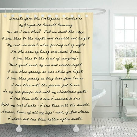 CYNLON Pen How Do I Love Poetry Parchment Ink Browning Bathroom Decor Bath Shower Curtain 66x72 inch