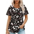 thumbnail image 4 of Women Western Aztec Tunic Tops Summer Round Neck Short Sleeve Tee Shirts Argyle Plaid Tshirts Top, 4 of 7