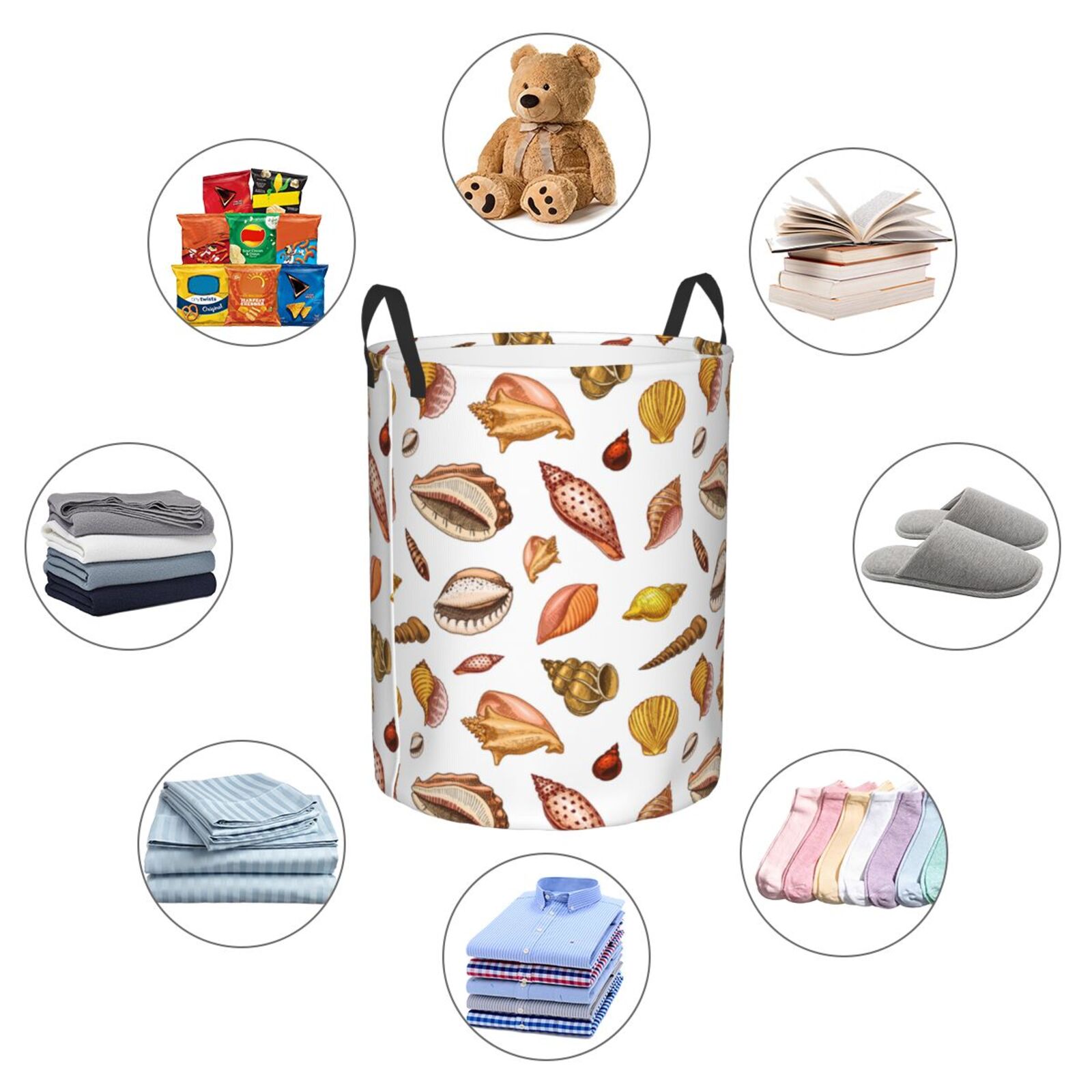 Large Laundry Basket with Handles - Conch Shells Print No.9022 Kids Baby Dirty Clothes Laundry Hamper for Bedroom Aesthetic