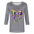 thumbnail image 4 of Cadancy Mardi Gras Shirt for Women 3/4 Sleeve Bownot Graphic Crewneck Pullover Tops Loose Fit Holiday Casual Carnival Party Tunic Blouse Trendy Outfits, 4 of 5