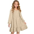 thumbnail image 1 of HXWCHs Robe de Princesse Élégante à Manches Longues Col Carré Robe pour Filles avec Détail à Volants et Taille Smockée pour Tenue Décontractée Confortable pour Fête Quotidienne Kaki 6-7 Ans, 1 of 5