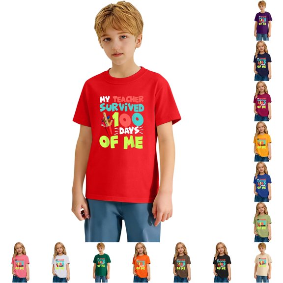 Ulitacool Girls Tops Back To School Short Sleeve Cartoon Pattern Crewneck Tee 4-5 Years Red