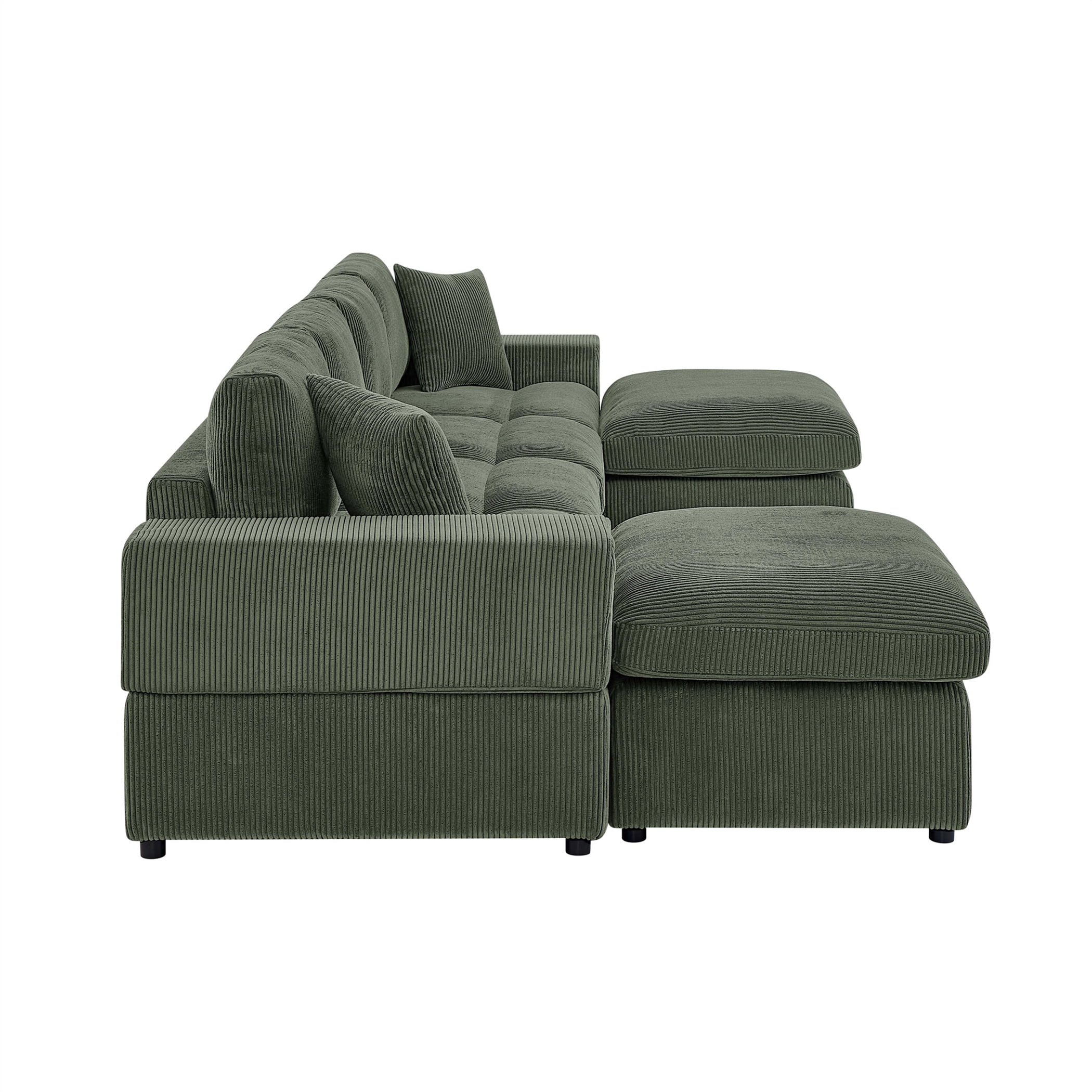 Aukfa 135" Oversized U shape Sectional Couch Modular Sofa for Living Room, 2 Ottoman&Pillows, 25" Deep Seat, Corduroy, Dark Green