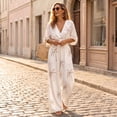 thumbnail image 7 of Summer Jumpsuit for Women V Neck Ruched High Waist Linen Wide Leg One Piece Outfit for Casual Summer Wear, 7 of 7