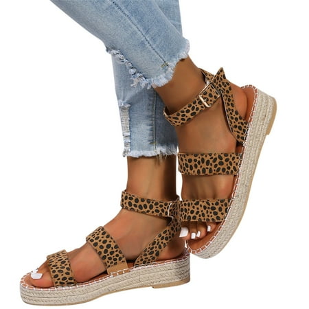 

Cathalem Women Sandals Spring Leopard Fashion Wedge Platform Platform Print Heel Buckle Espadrille And Women Leather Sandals Brown 6.5