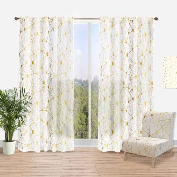 Designart 'Golden Lines Grid I' Mid-Century Modern Curtain Panel